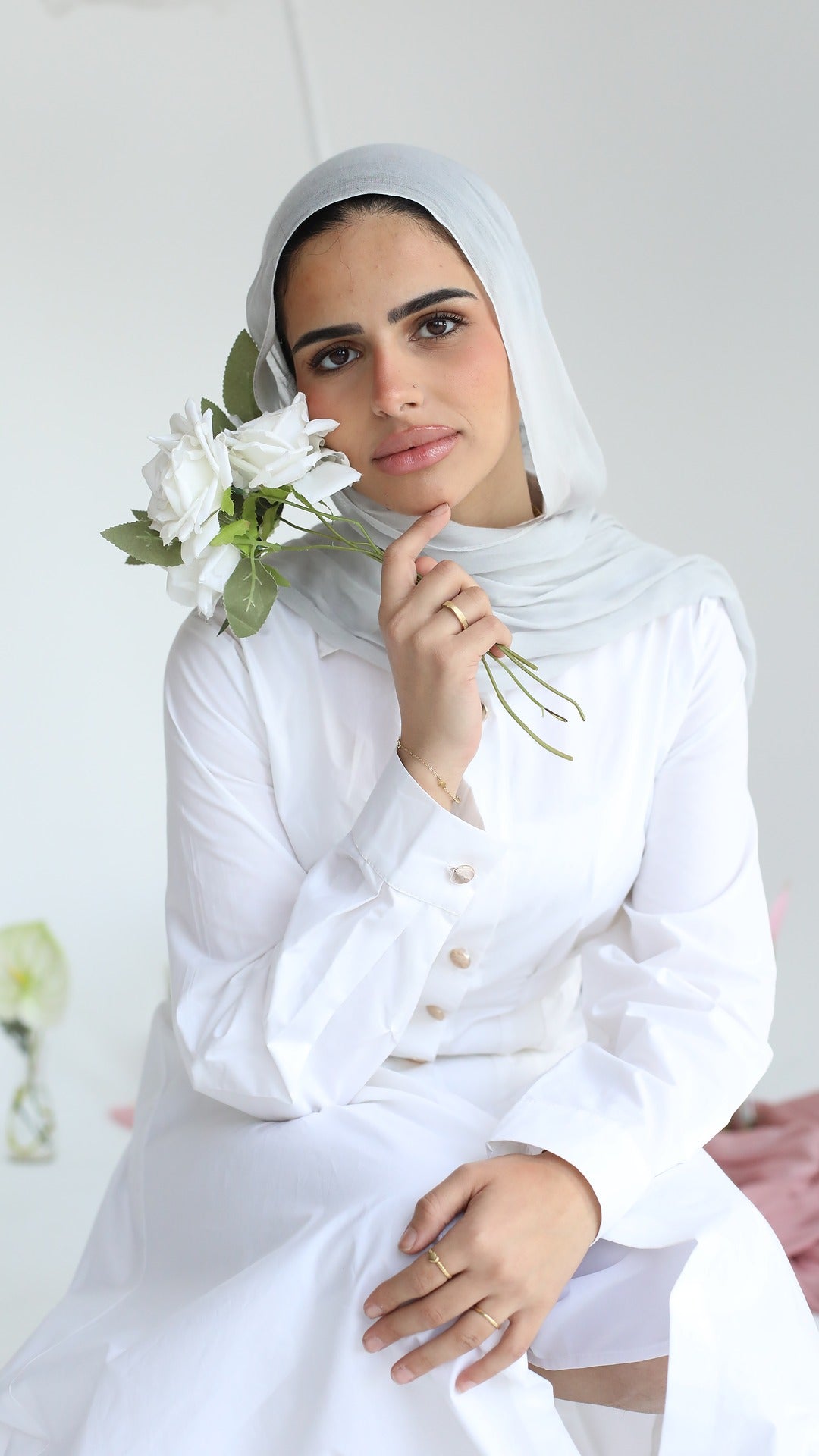 Fitted Poplin Dress in White