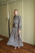 Soft Crushed Skirt with External Belt in Silver Grey