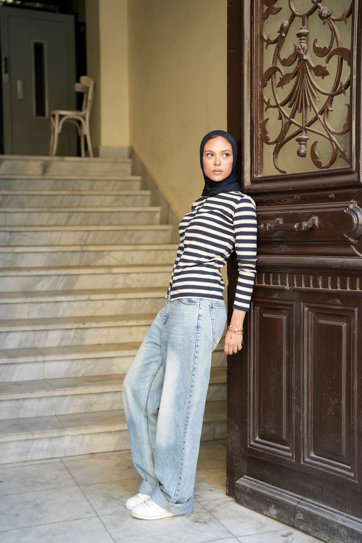 Navy Striped Cardigan