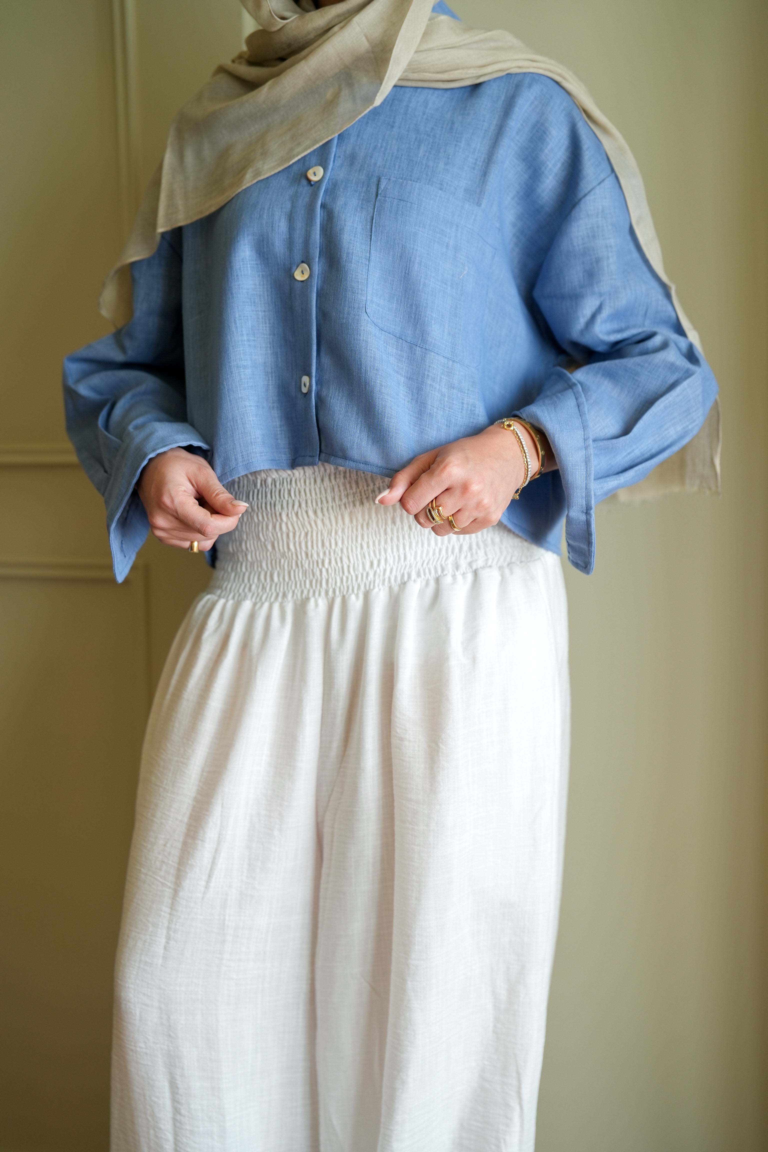 White Smocked Ballon Pants