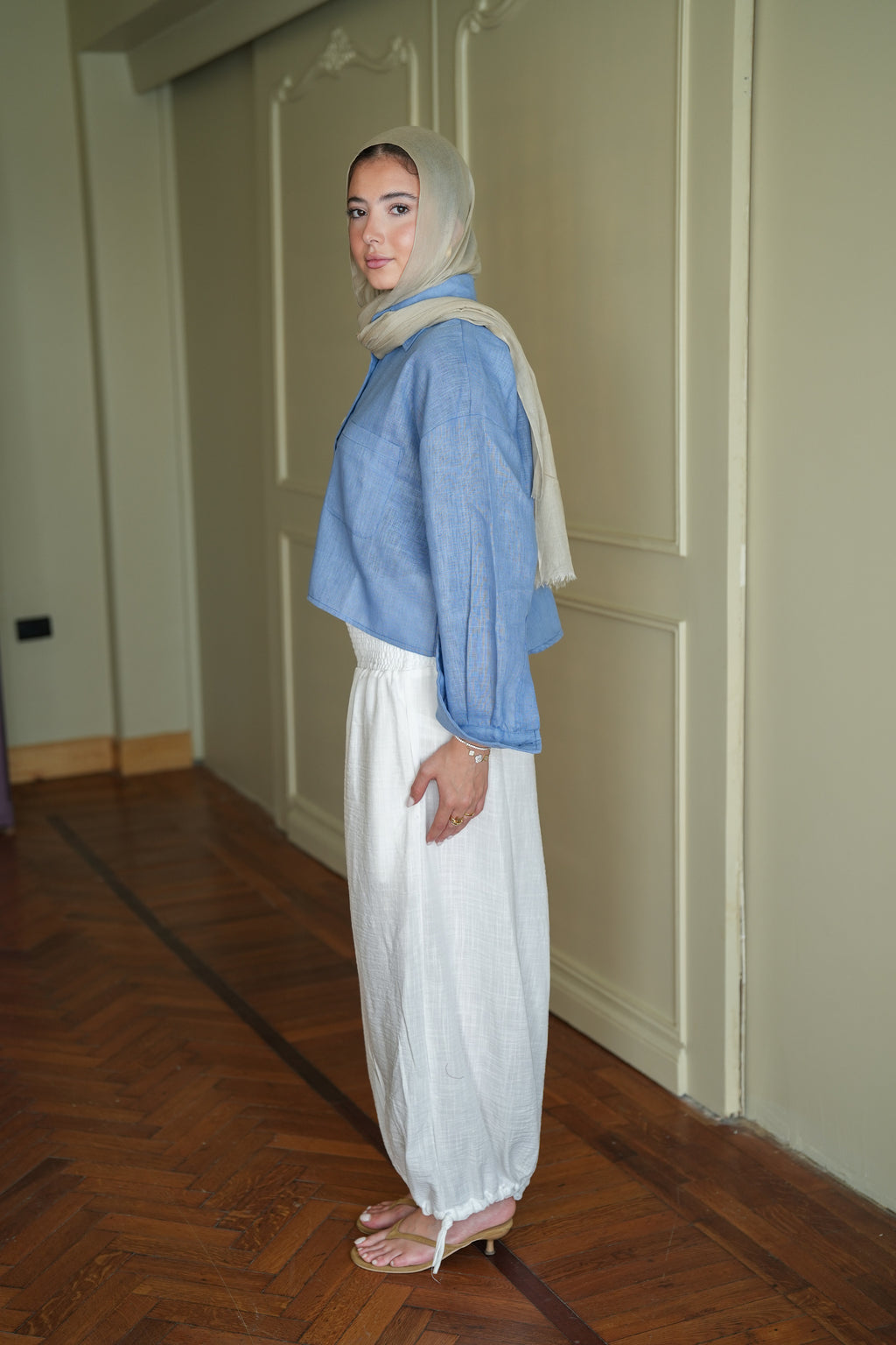 White Smocked Ballon Pants