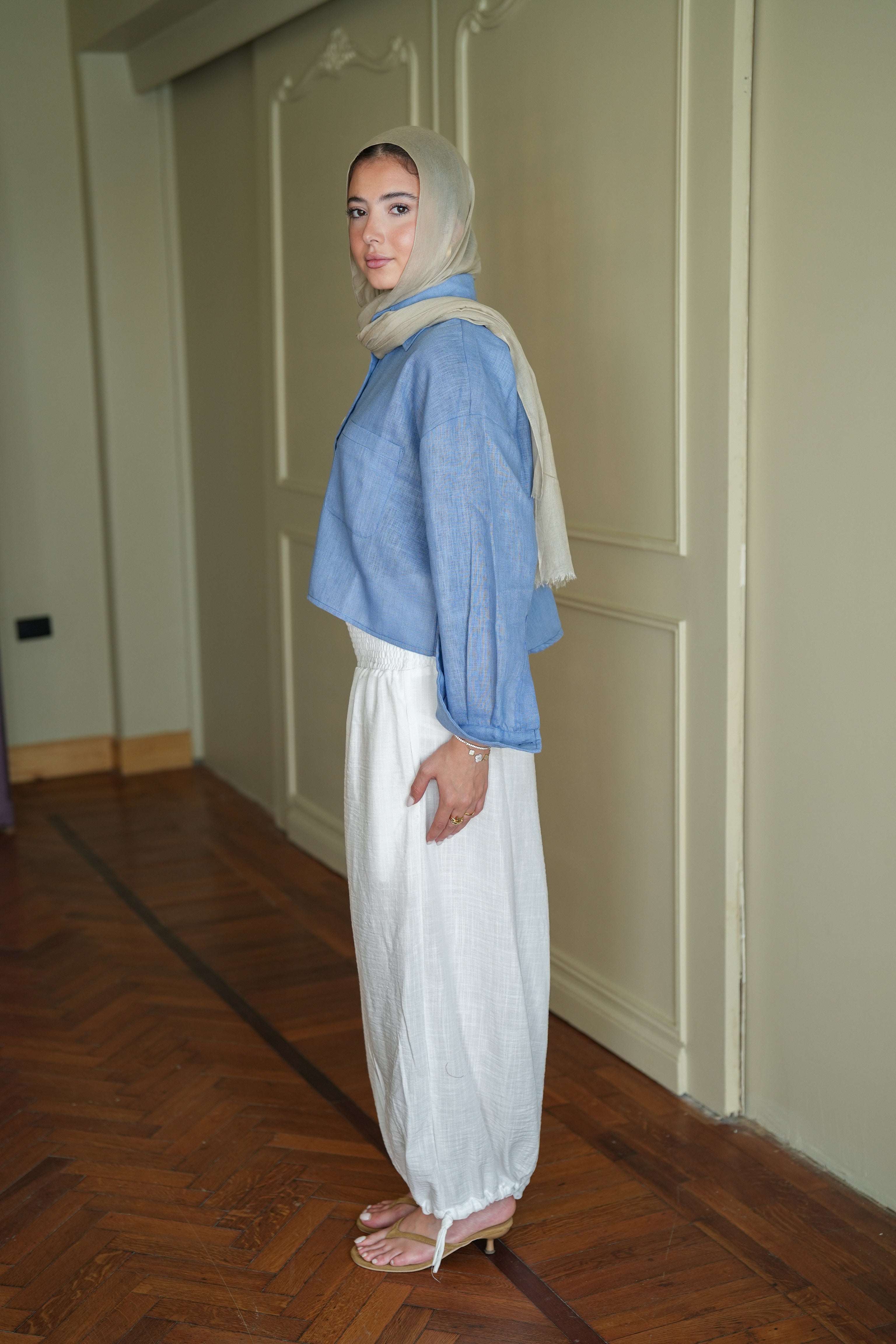 White Smocked Ballon Pants