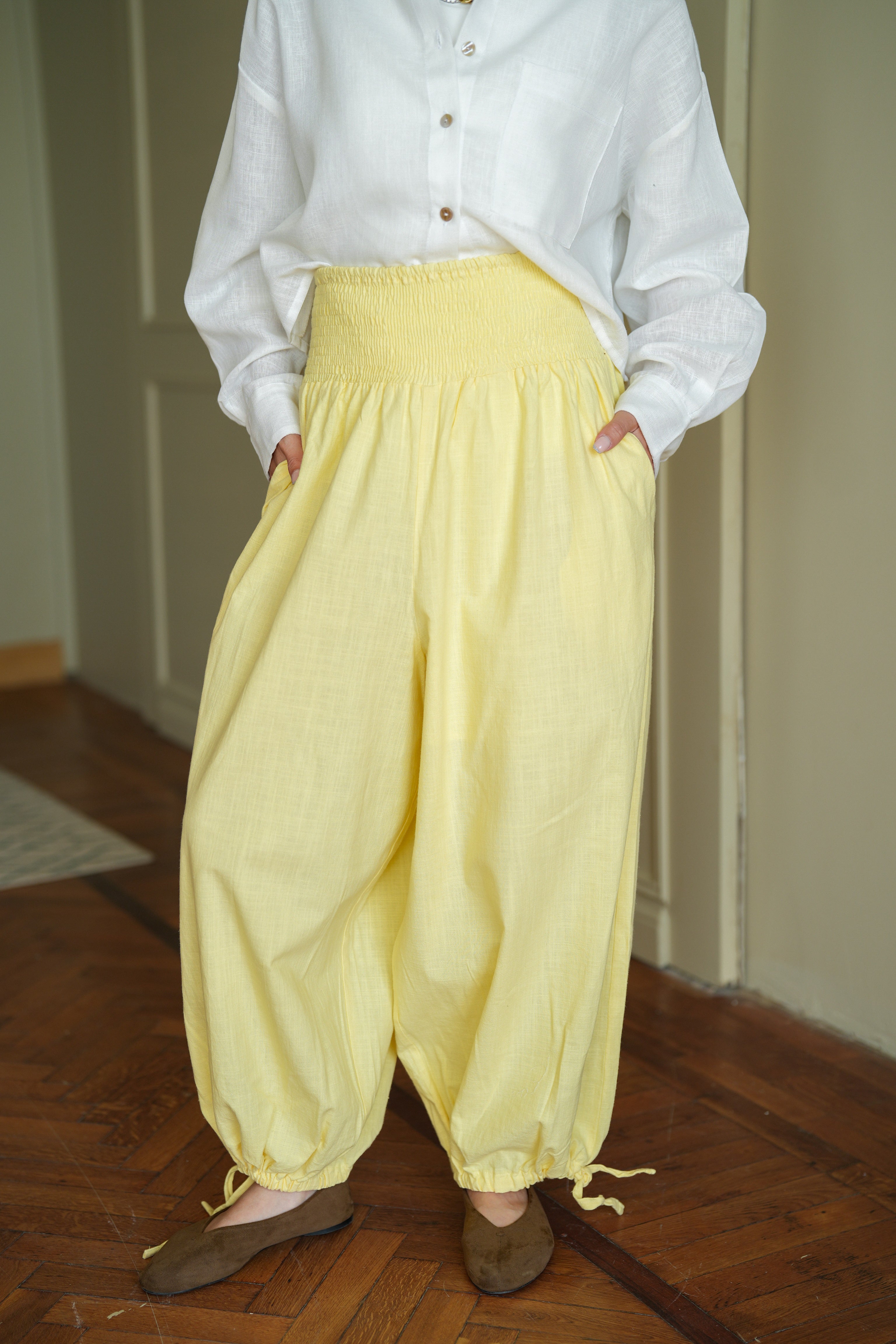 Butter Yellow Smocked Ballon Pants