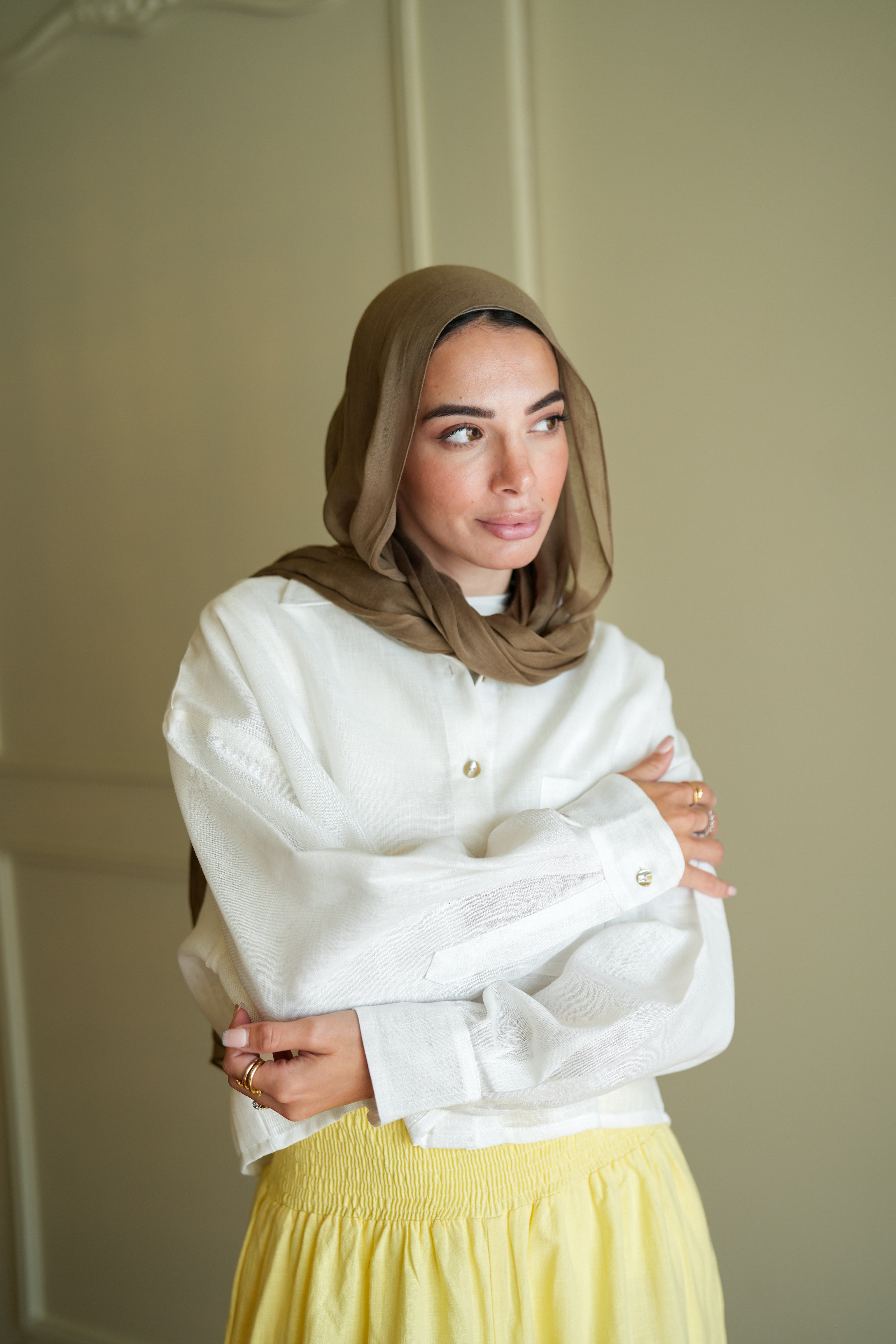Cropped Pure Linen Shirt in White