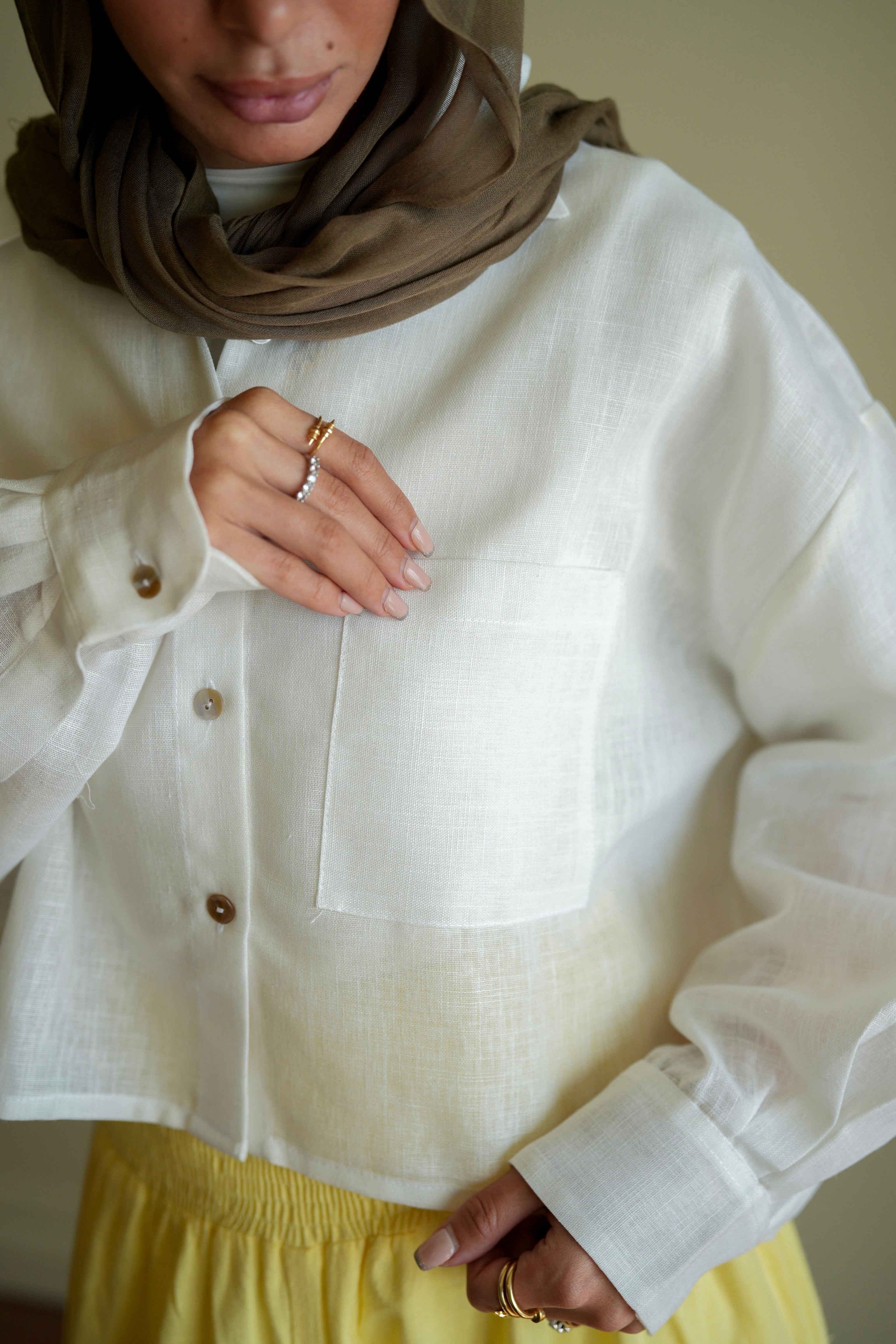 Cropped Pure Linen Shirt in White