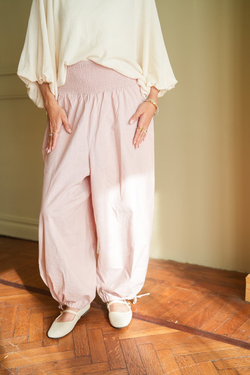 Pink Smocked Ballon Pants