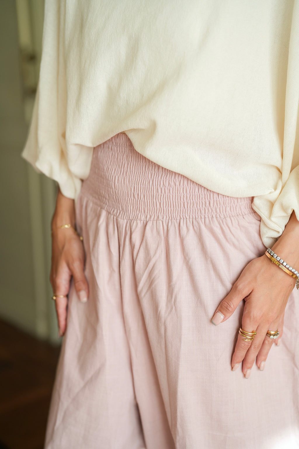 Pink Smocked Ballon Pants