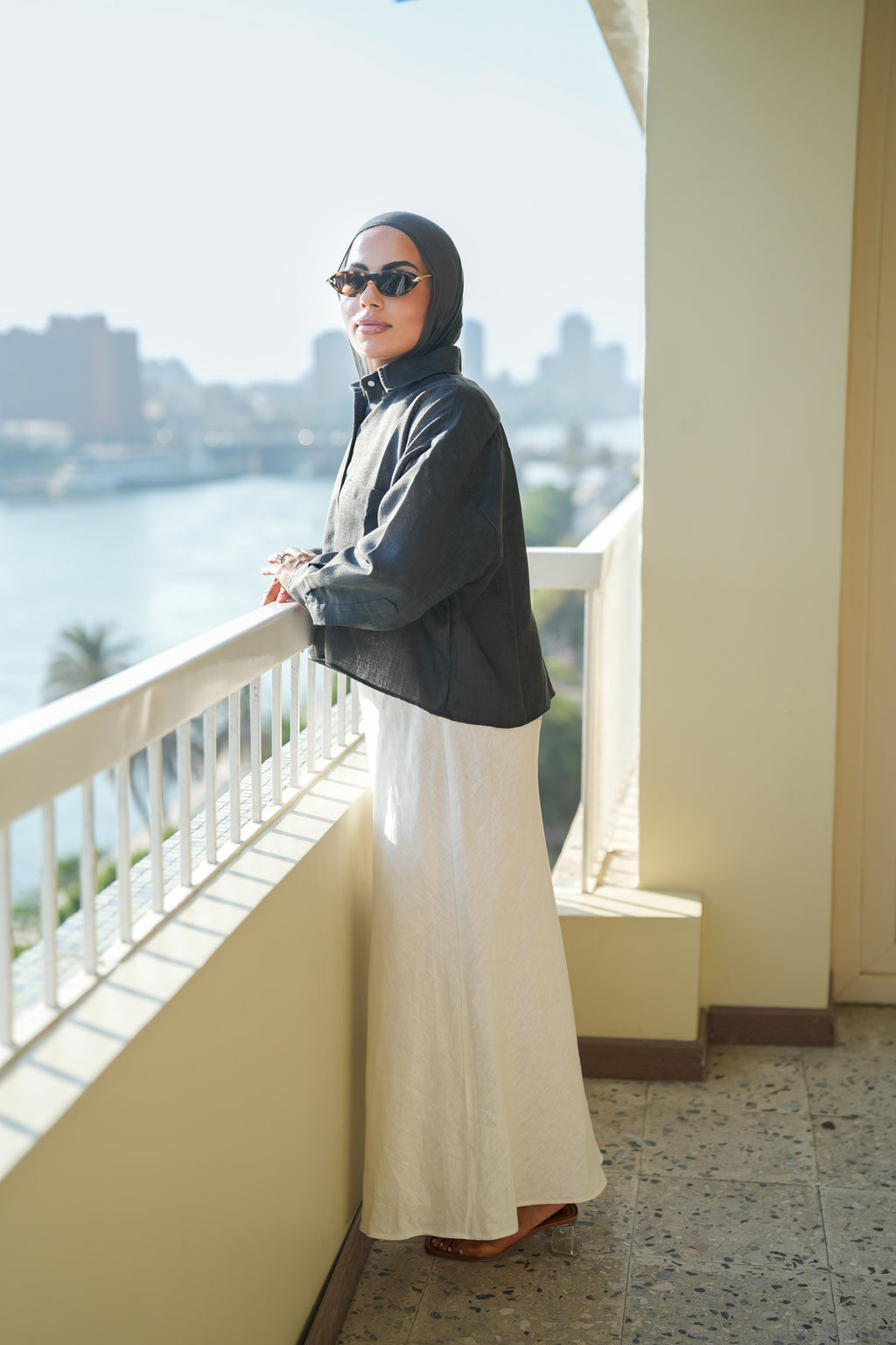 Cropped Pure Linen Shirt in Stone