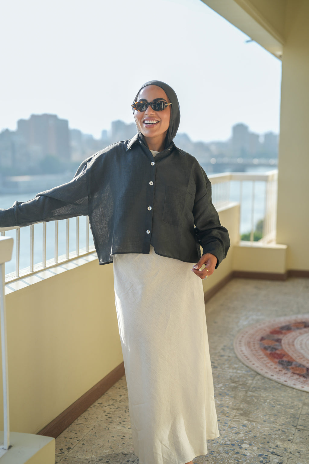 Cropped Pure Linen Shirt in Stone
