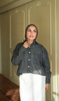 Cropped Pure Linen Shirt in Stone