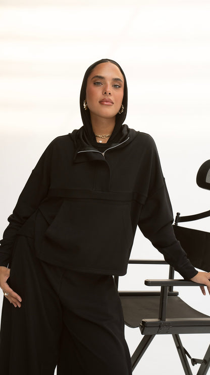 The Luxe Zip Hoodie in Black