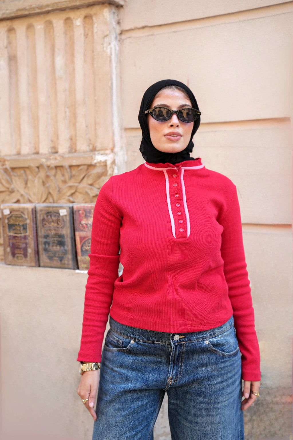 Red x Pink Ribbed Top