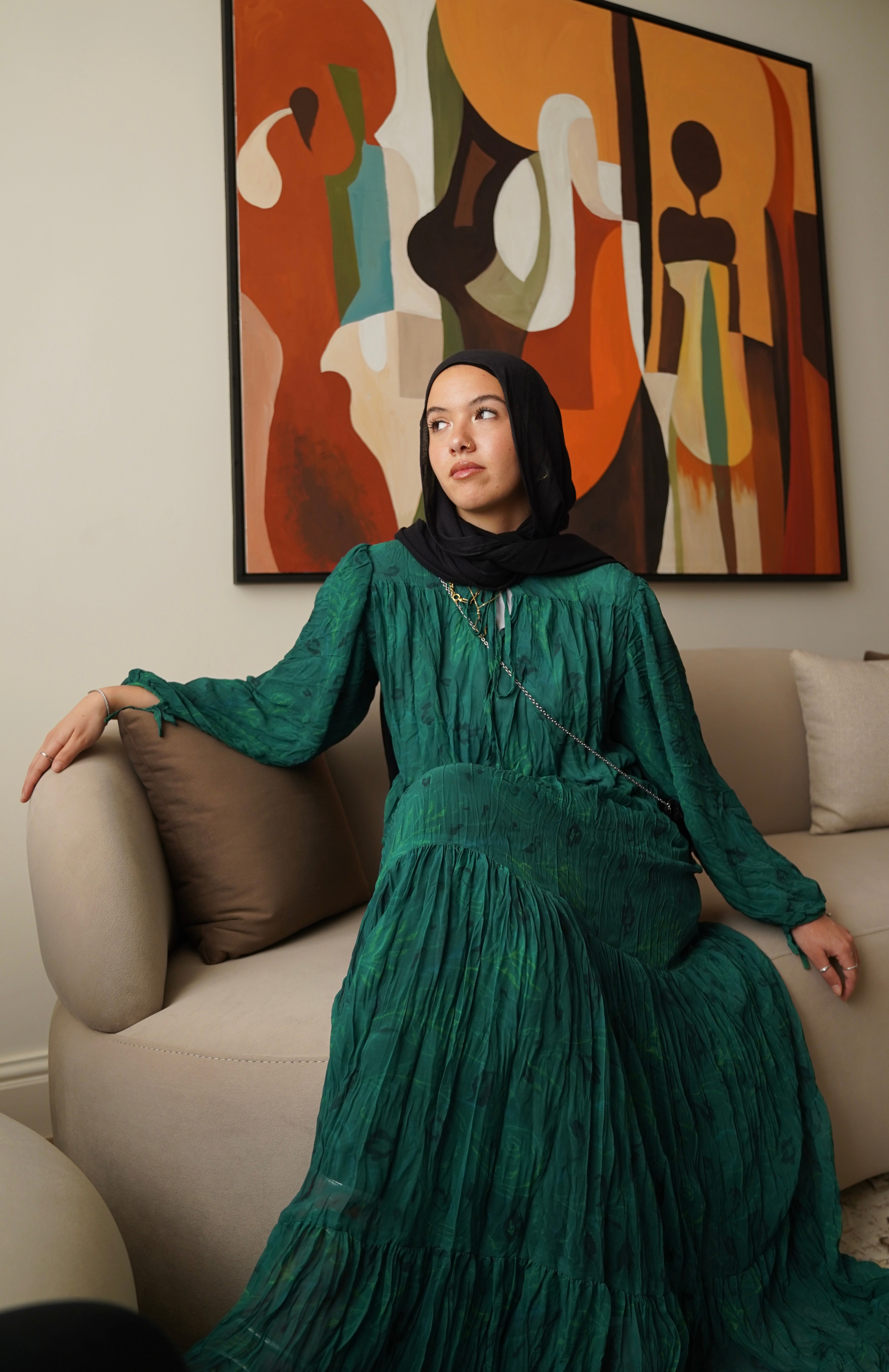 Green Flow Tiered Dress