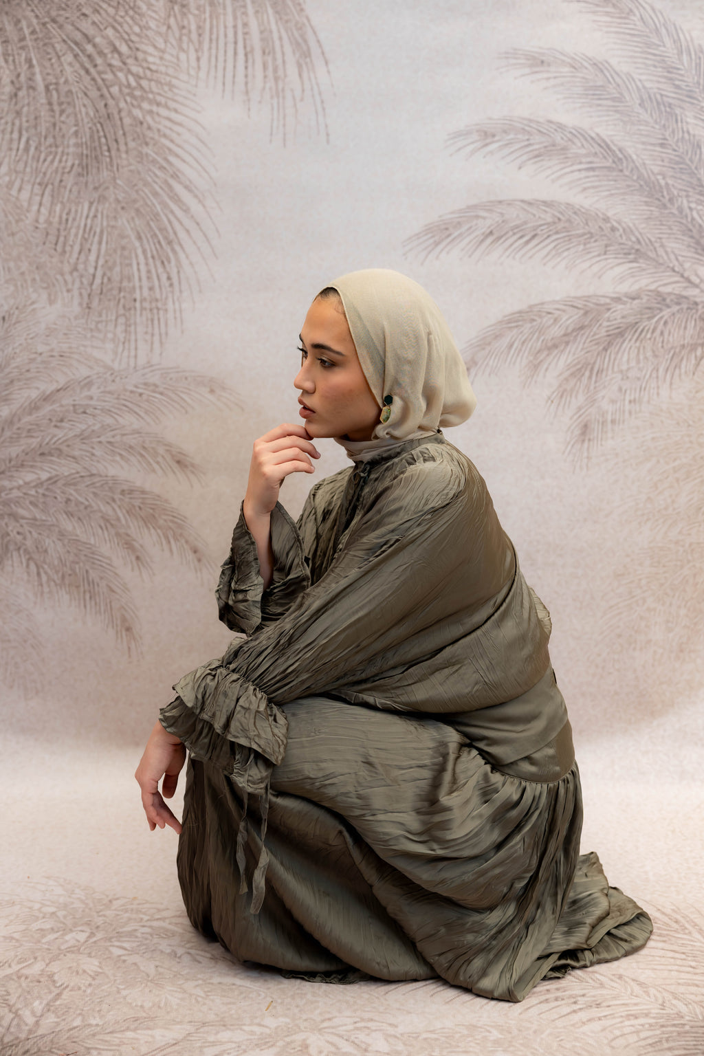 Soft Tie Satin Blouse in Olive