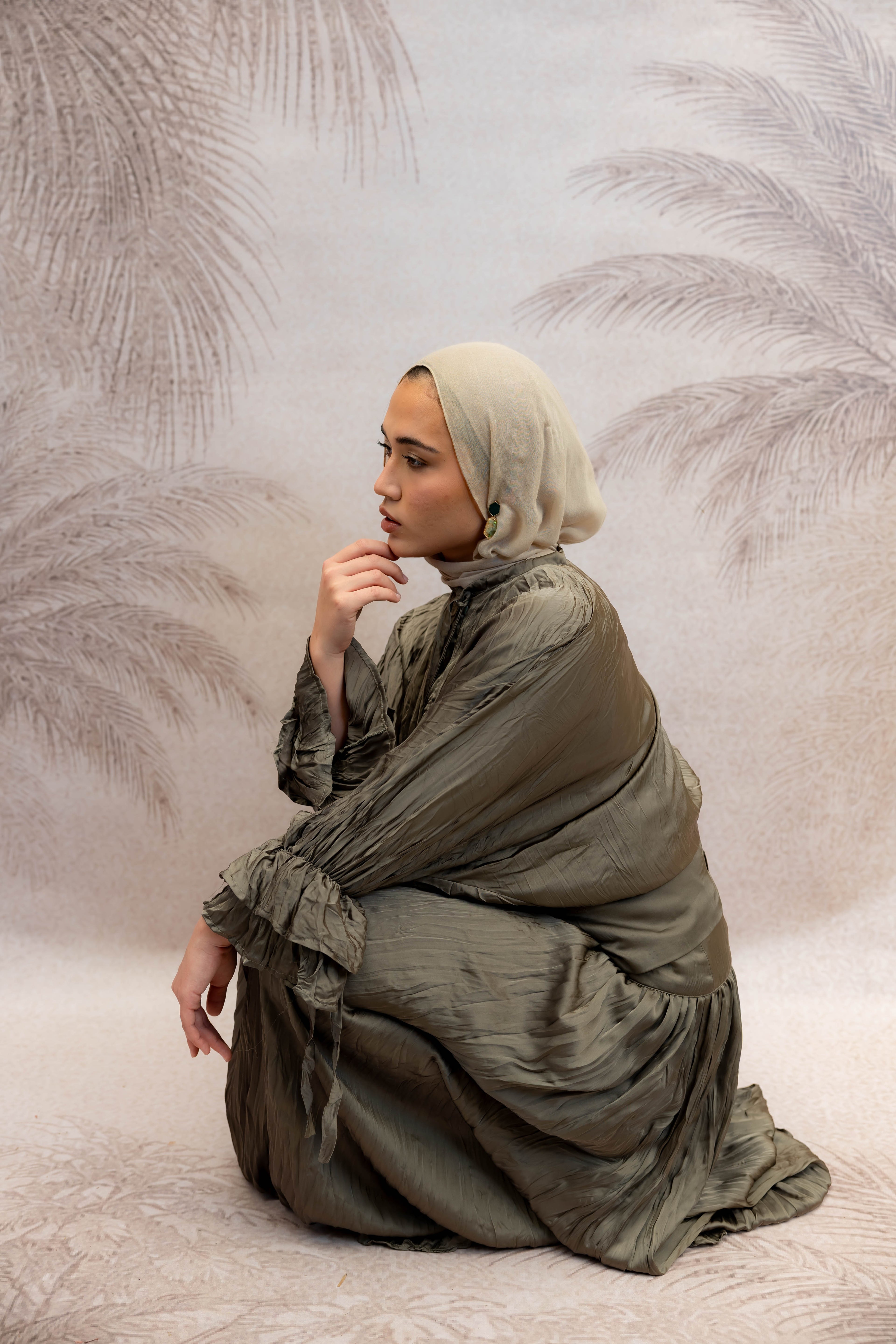 Soft Tie Satin Blouse in Olive