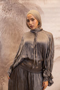 Soft Crushed Skirt with External Belt in Silver Grey