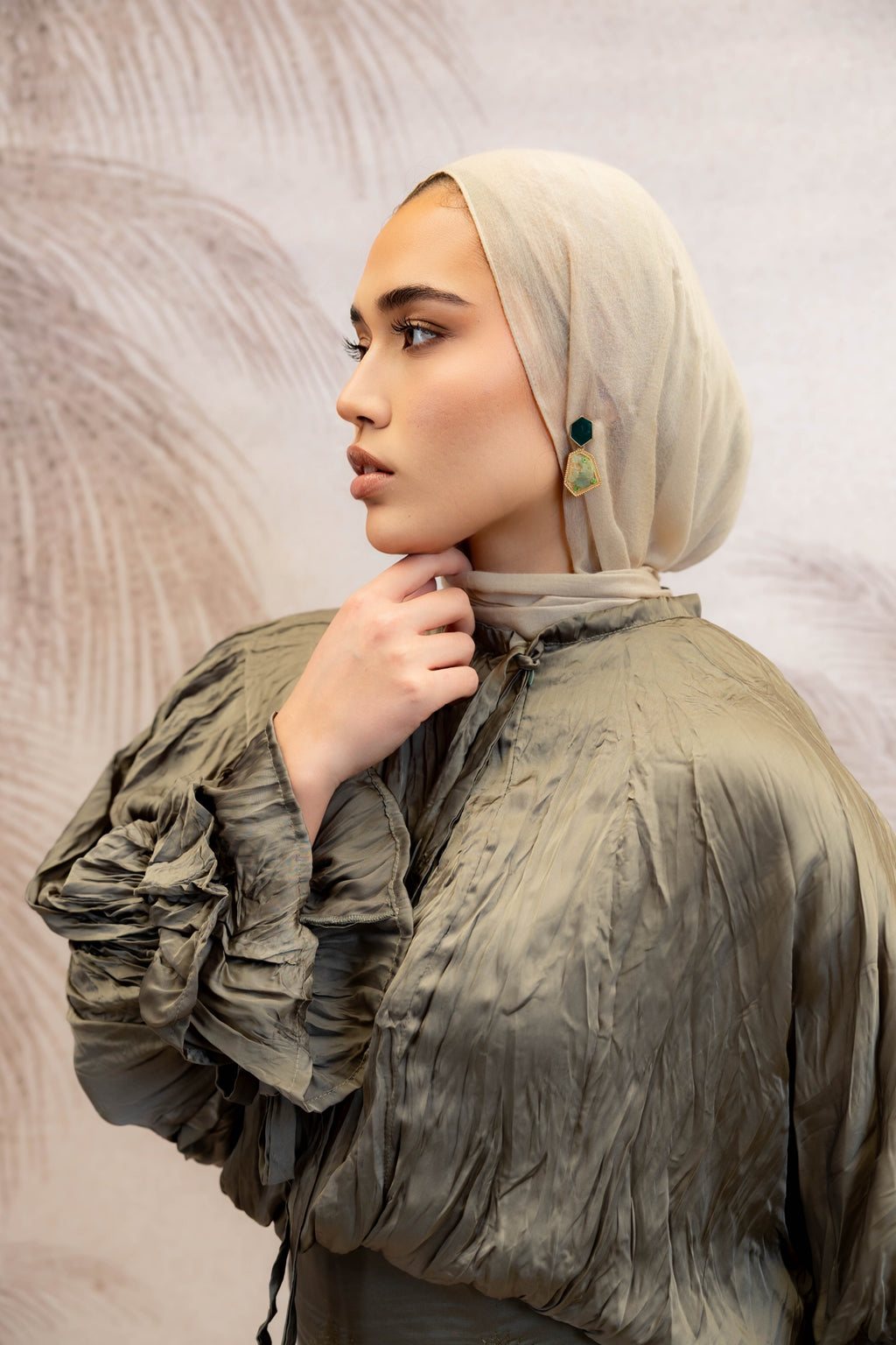 Soft Tie Satin Blouse in Olive