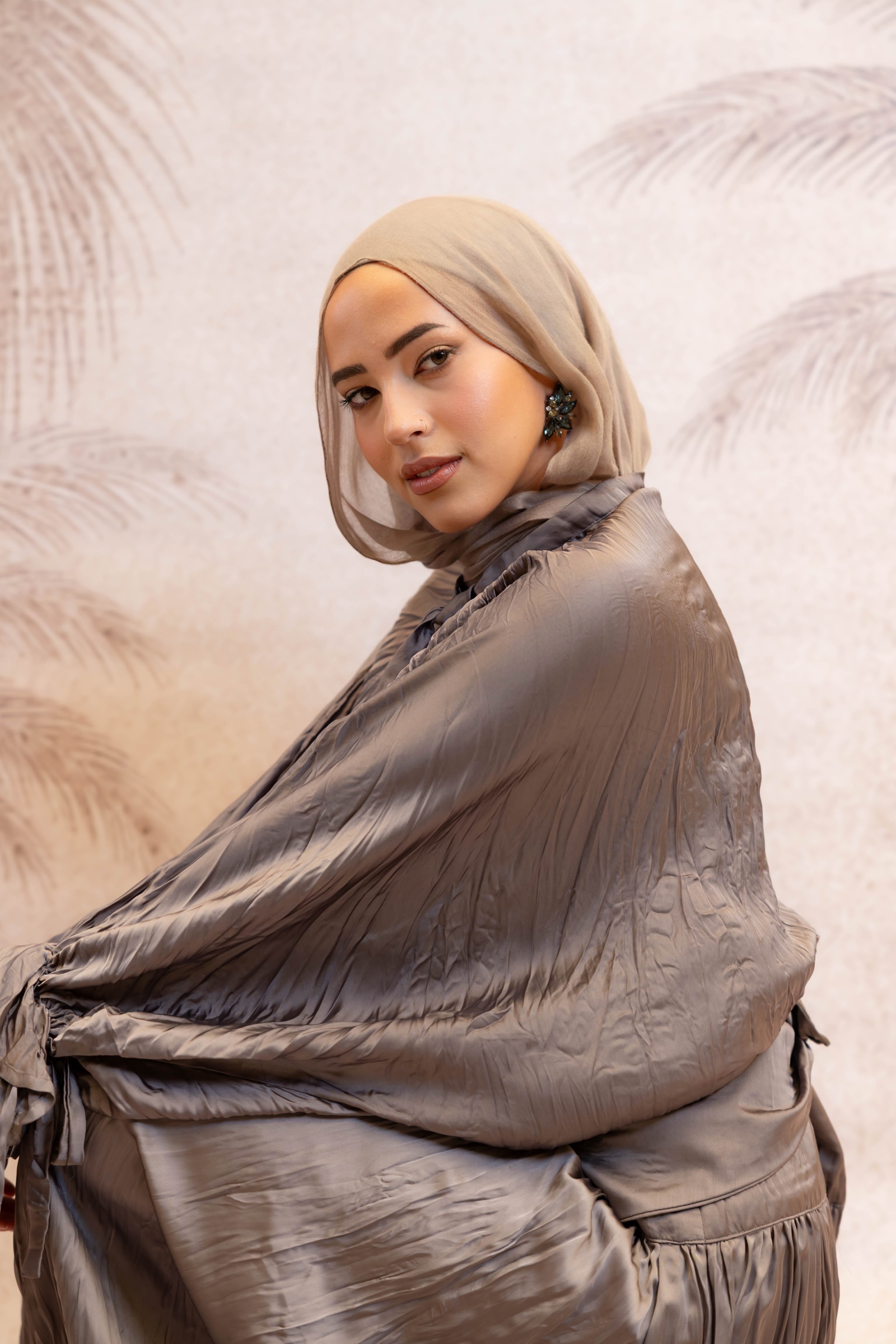 Soft Tie Satin Blouse In Silver grey