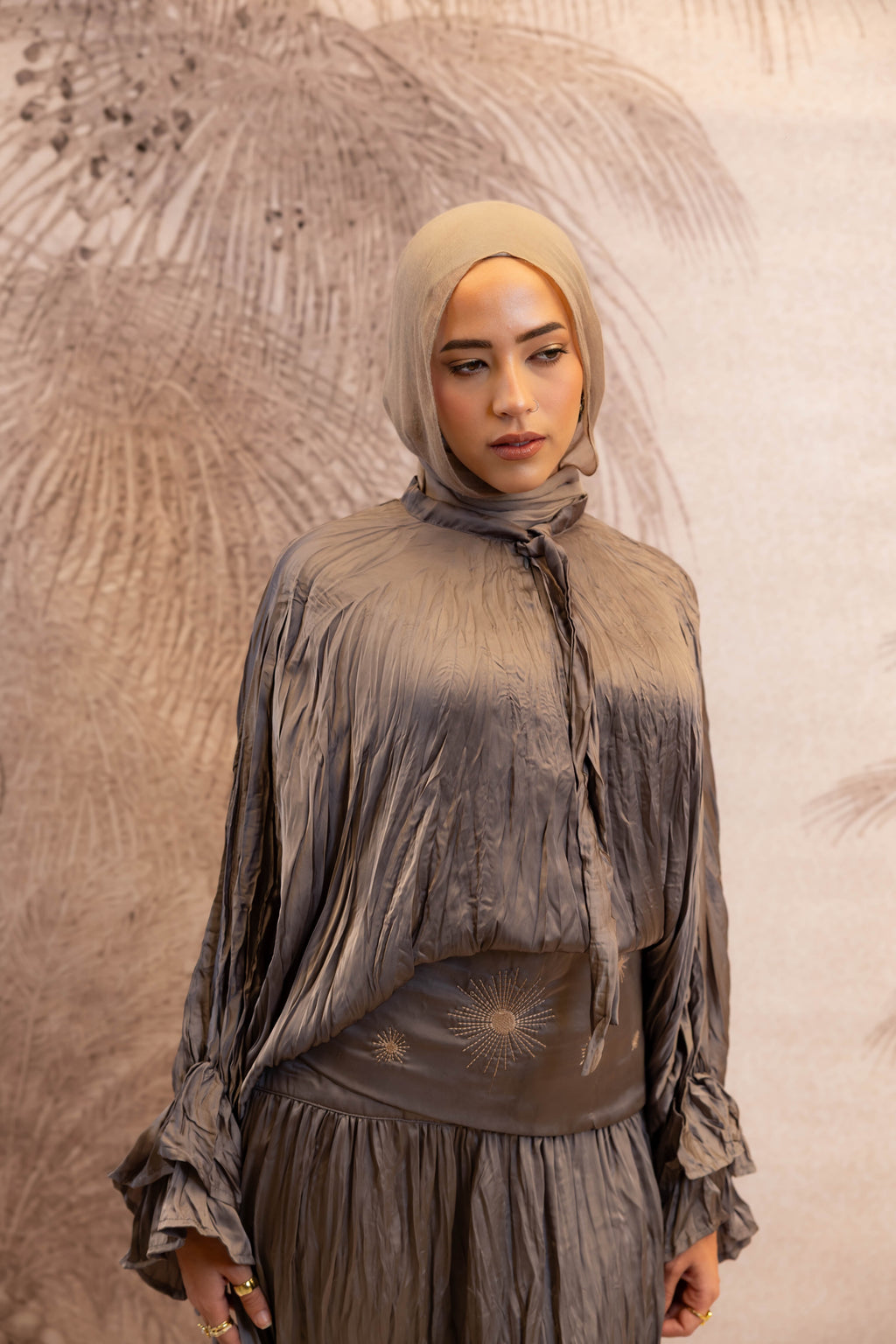 Soft Tie Satin Blouse In Silver grey