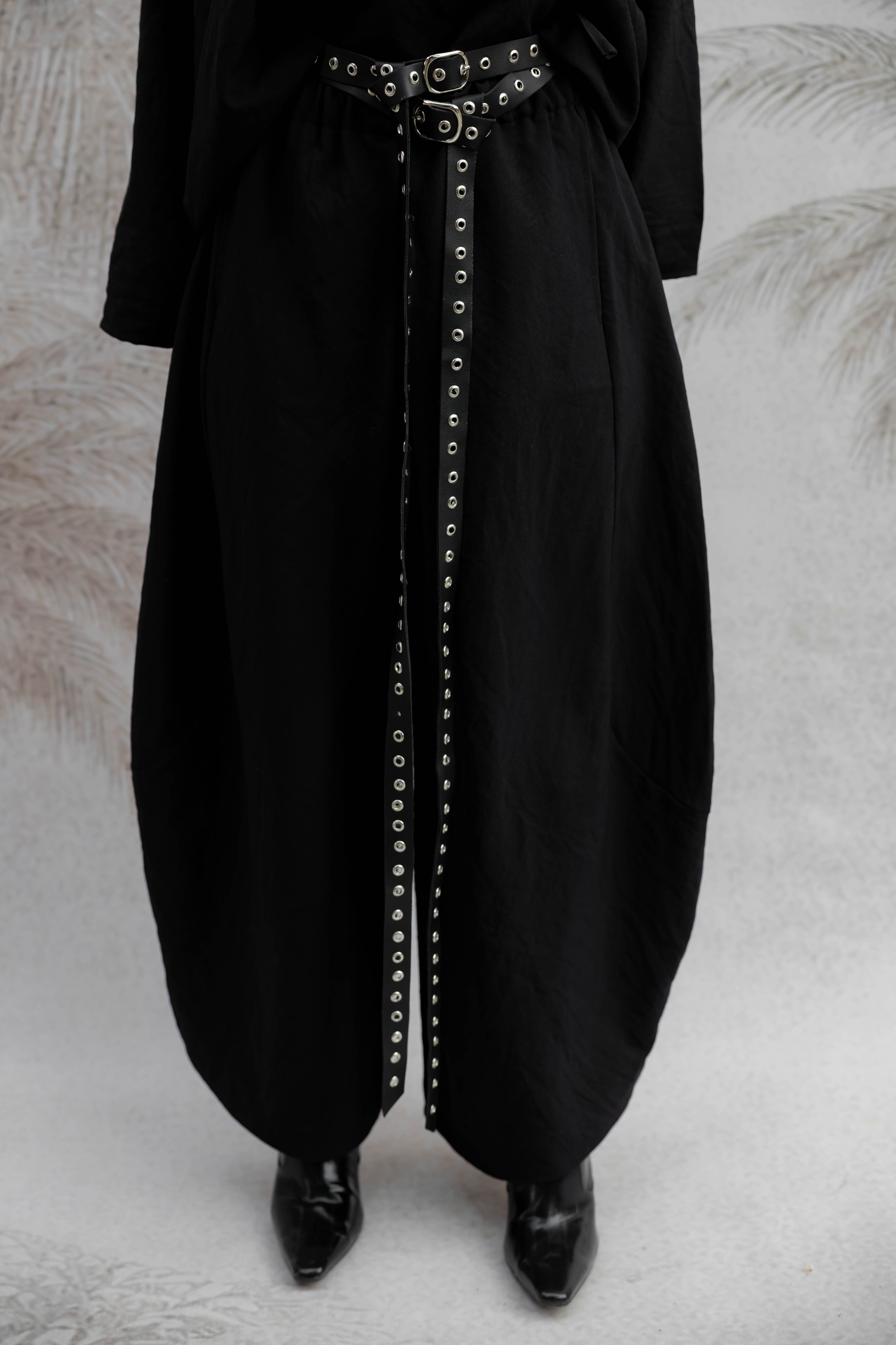 Black Ballon Pants with Leather Belt