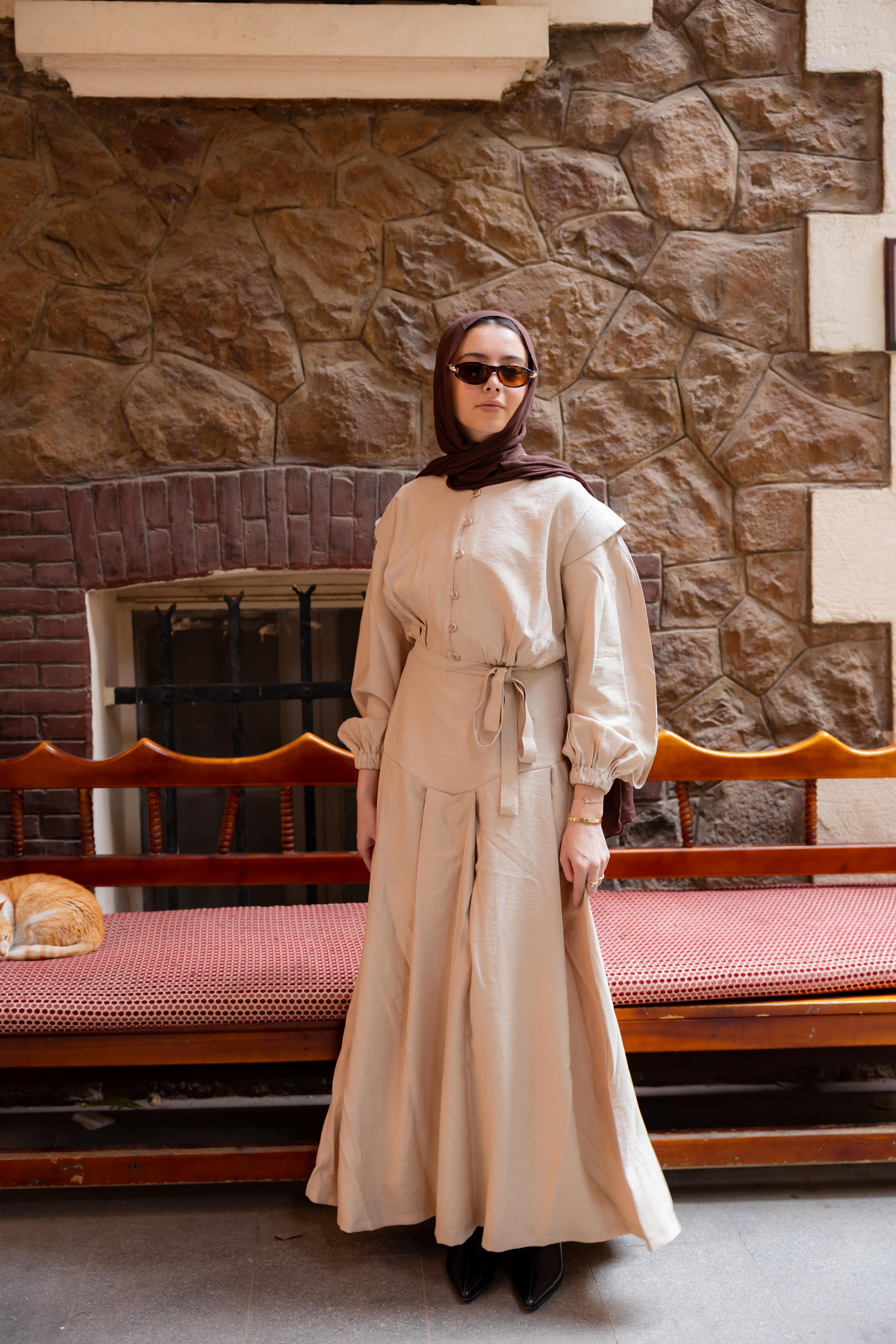 Beige Muse Structured Dress