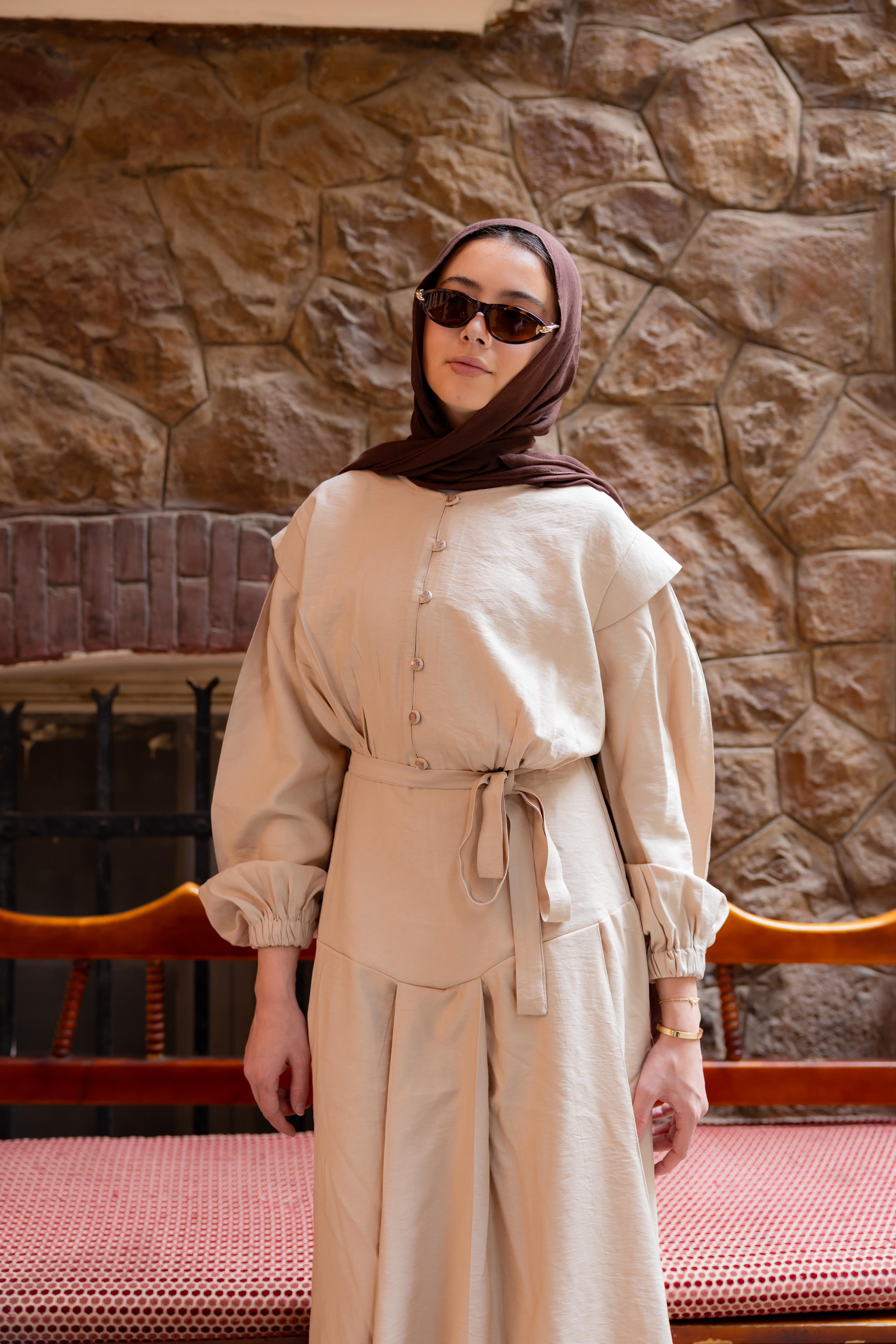 Beige Muse Structured Dress