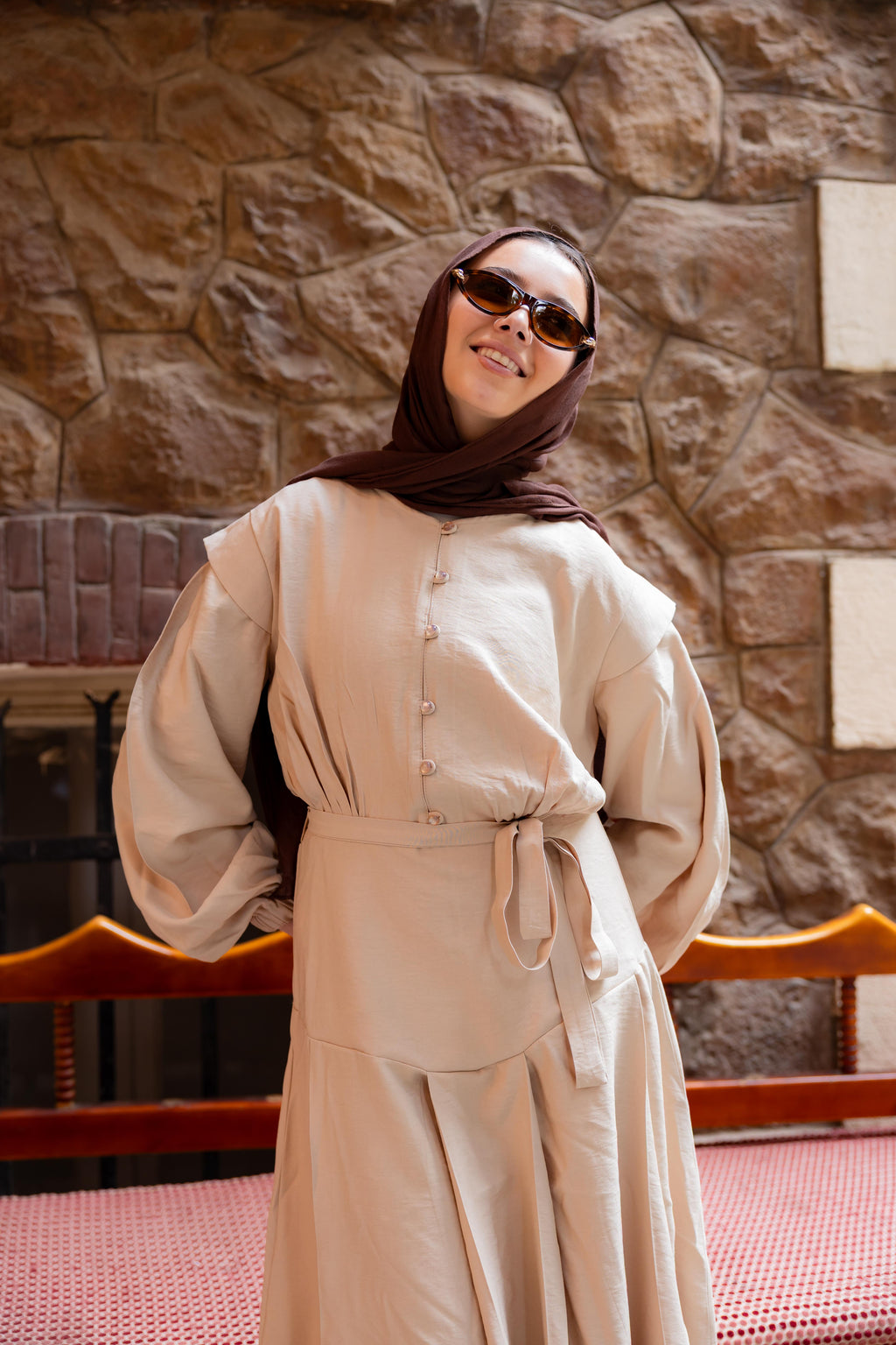 Beige Muse Structured Dress