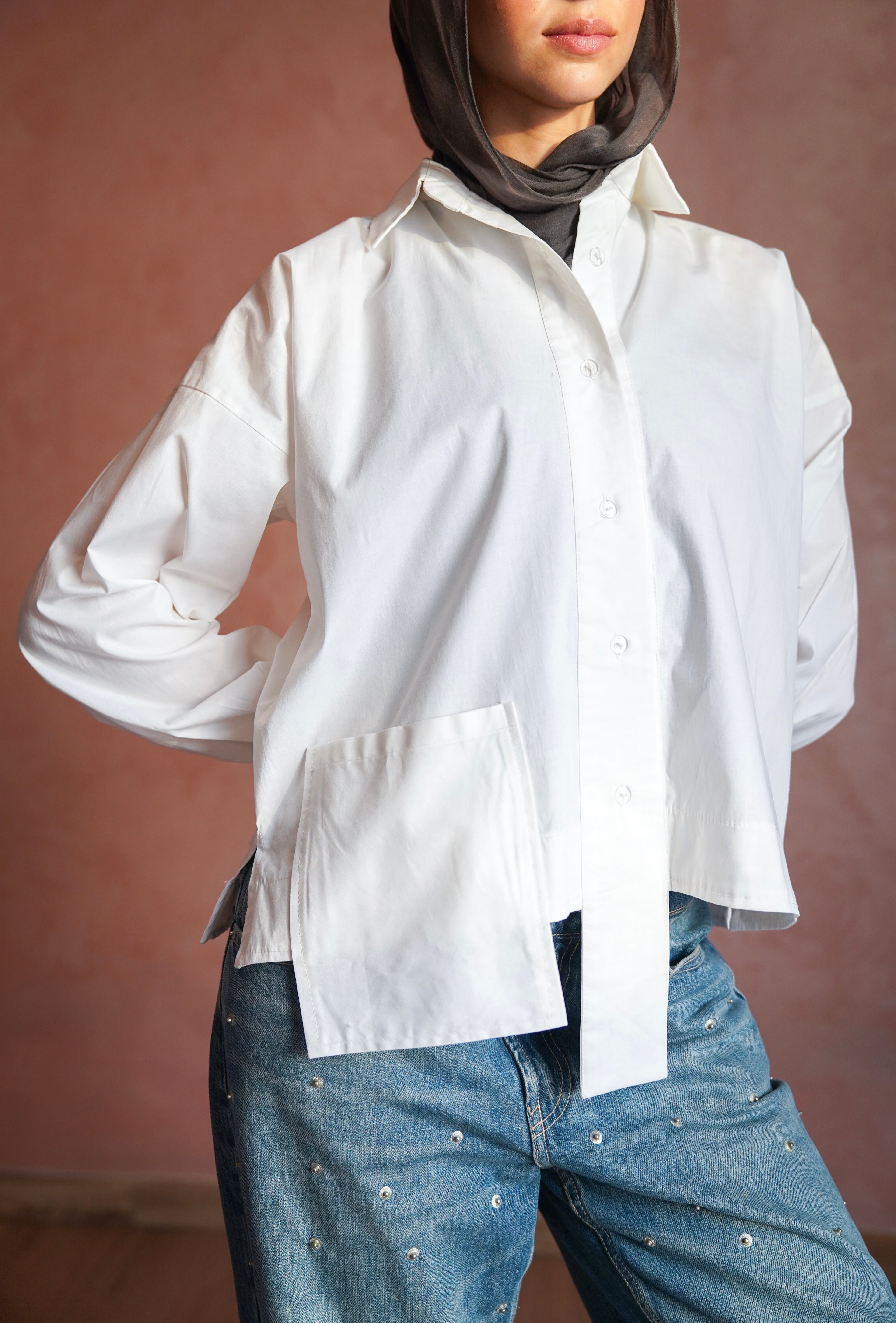 Upside Pocket Chemise in White